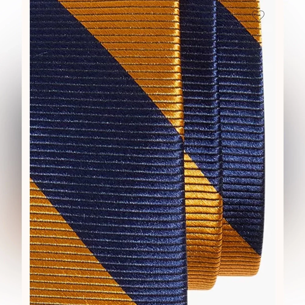 J. Crew Men’s Silk Navy and Gold Diagonal Striped Tie NWT